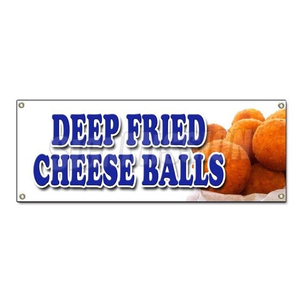 DEEP FRIED CHEESE BALLS BANNER SIGN beer battered on a stick cheddar